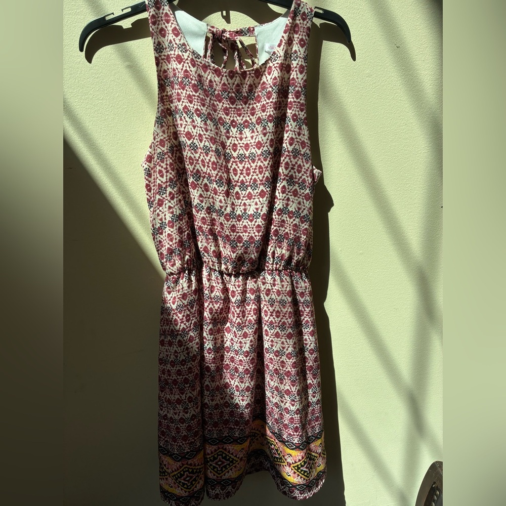 Patterned Sleeveless Dress - Red and Yellow